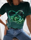 billige T-shirts til kvinde-Dame T-shirt Designer 3D-udskrivning Grafisk Hjerte Design Rose Kortærmet Rund hals Afslappet Valentine Trykt mønster Tøj Tøj Designer Basale Grøn Blå Lilla
