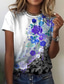 levne Dámská trička-Dámské Tričko Designové 3D tisk Květinový Grafika Design Krátký rukáv Kulatý Ležérní Dovolená Tisk Oblečení Oblečení Designové Základní Trávová zelená Vodní modrá Fialová