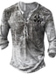 baratos camisas henley masculinas-Homens Camisa Henley Camiseta Anos 50 Manga Longa Gráfico Cruz Tamanho Grande Henley Rua Casual Botão para baixo Imprimir Roupas Básico Anos 50 Casual Verde Cinzento Marron