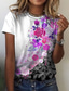 billige T-shirts til kvinde-Dame T-shirt Designer 3D-udskrivning Blomstret Grafisk Design Kortærmet Rund hals Afslappet Ferie Trykt mønster Tøj Tøj Designer Basale Grøn Blå Lilla