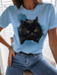 billige T-skjorter til kvinner-Dame T skjorte Designer 3D-utskrift Katt Grafisk 3D Design Kortermet Rund hals Avslappet Trykt mønster Klær Klær Designer Grunnleggende Grønn Blå Lilla