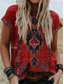 billige T-shirts til kvinde-Dame T-shirt Designer 3D-udskrivning Tribal Design Kortærmet Rund hals Afslappet Daglig Patchwork Trykt mønster Tøj Tøj Designer Basale Etnisk Rød