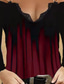 abordables Camisetas de mujer-Mujer Camiseta Design Manga Larga Gradiente de Color Graphic Geométrico Impresión 3D Escote en Pico Casual Diario Estampado ropa Design Vintage Sensual Azul Piscina Amarillo Rojo