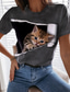 preiswerte T-Shirt-Damen T Shirt Design 3D-Druck Katze Graphic 3D Design Kurzarm Rundhalsausschnitt Alltag Bedruckt Kleidung Design Basic Grün Blau Grau