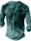 tanie męskie koszule henley-Męskie Koszula Henley Podkoszulek Lata 50. Długi rękaw Graficzny Křížky Puszysta Henley Ulica Codzienny Przycisk w dół Nadruk Odzież Odzież Podstawowy Lata 50. Codzienny Zielony Szary Brązowy
