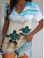 ieftine Tricouri Damă-Pentru femei Tricou Designer Manșon scurt Geometric Ocean Tipărire 3D În V Casual Concediu Imprimeu Îmbrăcăminte Îmbrăcăminte Designer De Bază Έθνικ Trifoi Albastru piscină Verde Deschis
