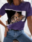 tanie T-shirty damskie-Damskie Podkoszulek Designerskie Druk 3D Kot Graficzny 3D Wzór Krótki rękaw Okrągły dekolt Codzienny Nadruk Odzież Odzież Designerskie Podstawowy Zielony Niebieski Szary