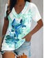 voordelige Dames T-shirts-Dames T-shirt Ontwerper Korte mouw Geometrisch Oceaan 3D-afdrukken V-hals Casual Feestdagen Afdrukken Kleding Kleding Ontwerper Basic Etnisch Klaver blauw Lichtgroen