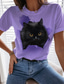 זול טישרטים לנשים-בגדי ריקוד נשים חולצה קצרה מעצב הדפסת תלת מימד חתול גראפי 3D עיצוב שרוולים קצרים צווארון עגול קזו&#039;אל דפוס בגדים בגדים מעצב בסיסי תלתן פול סגול