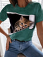 billige T-skjorter til kvinner-Dame T skjorte Designer 3D-utskrift Katt Grafisk 3D Design Kortermet Rund hals Avslappet Trykt mønster Klær Klær Designer Grunnleggende Grønn Blå Grå