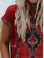 cheap Women&#039;s T-shirts-Women&#039;s T shirt Tee Designer 3D Print Tribal Design Short Sleeve Round Neck Casual Daily Patchwork Print Clothing Clothes Designer Basic Ethnic Red