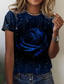 cheap Women&#039;s T-shirts-Women&#039;s T shirt Tee Designer 3D Print 3D Design Rose Short Sleeve Round Neck Casual Holiday Print Clothing Clothes Designer Basic Valentine&#039;s Day Green Blue Purple