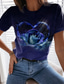 baratos T-Shirts de mulher-Mulheres Camiseta Designer Impressão 3D Gráfico Coração Detalhes Rosa Manga Curta Decote Redondo Casual namorados Imprimir Roupas Designer Básico Verde Azul Roxo