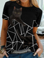 זול טישרטים לנשים-בגדי ריקוד נשים חולצה קצרה מעצב הדפסת תלת מימד חתול גראפי גיאומטרי 3D עיצוב שרוולים קצרים צווארון עגול קזו&#039;אל דפוס בגדים בגדים מעצב בסיסי שחור