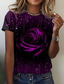 preiswerte T-Shirt-Damen T Shirt Design 3D-Druck 3D Design Rose Kurzarm Rundhalsausschnitt Alltag Festtage Bedruckt Kleidung Design Basic Valentinstag Grün Blau Purpur