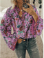 cheap Boho Tops-Women&#039;s Shirt Blouse Yellow Pink Dusty Rose Graphic Floral Button Print Long Sleeve Daily Holiday Vintage Boho Streetwear Round Neck Regular Boho S