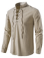 cheap Men&#039;s Casual Shirts-Men&#039;s Shirt Linen Shirt White Black Khaki  Long Sleeve Solid Colored Plus Size Stand Collar Daily Tops Fashion
