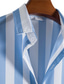 お買い得  メンズプリントシャツ-男性用 シャツ ストライプデザイン 半袖トップス カジュアル ファッション ブルー　クラシック　カラー　オフィス　キャリアデイリー　長袖　スリムトップス　ビジネス　カジュアル