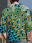 tanie Męskie koszule z nadrukiem-Męskie Koszula Nadruk Graficzny Pióro Kołnierz stawiany Codzienny Sport Druk 3D Przycisk w dół Długi rękaw Najfatalniejszy Designerskie Codzienny Moda Wygodny Zielony