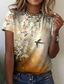 billige T-shirts til kvinde-Dame T-shirt Designer 3D-udskrivning Blomstret Grafisk Fugl Design Kortærmet Rund hals Afslappet Ferie Trykt mønster Tøj Tøj Designer Basale Grøn Blå Lyserød