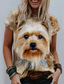 billige T-skjorter til kvinner-Dame T skjorte Designer 3D-utskrift Hund Grafisk 3D Design Kortermet Rund hals Avslappet Trykt mønster Klær Klær Designer Grunnleggende Brun