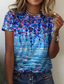 levne Dámská trička-Dámské Tričko Designové 3D tisk Květinový Grafika Design Krátký rukáv Kulatý Ležérní Dovolená Tisk Oblečení Oblečení Designové Základní Trávová zelená Vodní modrá Světlá růžová