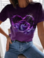Χαμηλού Κόστους Γυναικεία T-Shirts-Γυναικεία Μπλουζάκι Υψηλής Ποιότητας 3D εκτύπωση Γραφική Καρδιά Σχέδιο Τριαντάφυλλο Κοντομάνικο Στρογγυλή Λαιμόκοψη Causal Βαλεντίνος Στάμπα Ρούχα Ρούχα Υψηλής Ποιότητας Βασικό