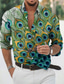 voordelige Overhemden met print voor heren-Voor heren Overhemd Print Grafisch Veer Opstaand Casual Dagelijks 3D-afdrukken Button-omlaag Lange mouw Tops Ontwerper Casual Modieus Comfortabel Groen