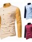 economico Camicie da vestito-camicia da uomo non stampabile color block plus size colletto alla coreana top a manica lunga moda blu vino giallo camicie estive