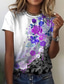 billige T-skjorter til kvinner-Dame T skjorte Designer 3D-utskrift Blomstret Grafisk Design Kortermet Rund hals Avslappet Ferie Trykt mønster Klær Klær Designer Grunnleggende Grønn Blå Lilla