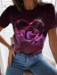 billige T-skjorter til kvinner-Dame T skjorte Designer 3D-utskrift Grafisk Hjerte Design Rose Kortermet Rund hals Avslappet Valentine Trykt mønster Klær Klær Designer Grunnleggende Grønn Blå Lilla