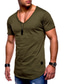 billiga Casual T-shirts för män-mäns casual v-ringad skjortor enfärgade kortärmade t-shirts sommar slim fit toppar stor och lång t-shirt grå