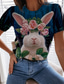 お買い得  レディースＴシャツ-女性用 Tシャツ デザイナー 3Dプリント バニー デザイン ローズ 動物 半袖 ラウンドネック カジュアル 祝日 プリント 服装 デザイナー ベーシック ブルー