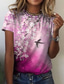 preiswerte T-Shirt-Damen T Shirt Design 3D-Druck Blumen Graphic Vogel Design Kurzarm Rundhalsausschnitt Alltag Festtage Bedruckt Kleidung Design Basic Grün Blau Rosa