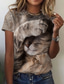 billige T-skjorter til kvinner-Dame T skjorte Designer 3D-utskrift Katt Grafisk 3D Design Kortermet Rund hals Avslappet Trykt mønster Klær Klær Designer Grunnleggende Brun