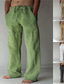 billige linbukser-herre ensfargede fritidsbukser mote bukser med rette ben baggy bukser med lommer snøring elastisk midjedesign strandbukser daglig yoga bomullsblanding komfort myk mid midje grønn hvit khaki 3xl
