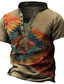 お買い得  メンズヘンリーシャツ-男性用 ヘンリーシャツ Tシャツ デザイナー 1950年代風 夏 半袖 グラフィック アーガイル柄 プリント ヘンリー カジュアル 日常 ボタンダウン プリント 服装 デザイナー 1950年代風 ファッション ブラウン
