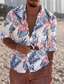 levne Havajské košile-Pánské Košile Havajská košile Květinový Přehnutý Černobílá Fialová Duhová Venkovní ulice Dlouhý rukáv Tlačítko dolů Tisk Oblečení Módní Designové Na běžné nošení Prodyšné
