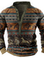 cheap Graphic Sweatshirts-Men&#039;s Sweatshirt Pullover Basic Vintage Designer Graphic Animal Tribal Navy-blue Brown Gray Print Plus Size Henley Collar Sports &amp; Outdoor Casual Daily Long Sleeve Clothing Clothes Regular Fit