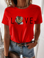 baratos T-Shirts de mulher-Mulheres Camiseta Designer Impressão A Quente Gato Gráfico 3D Paz e amor Detalhes Manga Curta Decote Redondo Casual Imprimir Roupas Designer Básico Verde Branco Azul