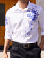 رخيصةأون قمصان رجالية-رجالي قميص رسمي ورد طوي مناسب للحفلات شارع مطرز زر أسفل كم طويل قمم موضة متنفس مريح خمر أبيض أسود