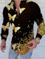 abordables Camisas estampadas para hombre-Hombre Camisa Impresión 3D Mariposa MOON Hojas Cuello Vuelto Calle Casual Abotonar Estampado Manga Larga Tops Casual Moda Transpirable Cómodo Negro Amarillo Dorado / Primavera / Verano