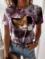 billige T-skjorter til kvinner-Dame T skjorte Designer 3D-utskrift Katt Grafisk 3D Design Kortermet Rund hals Avslappet Trykt mønster Klær Klær Designer Grunnleggende Grønn Blå Fuksia