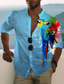 tanie Męskie koszule z nadrukiem-Męskie Koszula Koszula hawajska Graficzny Zwierzę Hawajskie Aloha Papuga Kołnierz stawiany Żółty Niebieski Fioletowy Pomarańczowy Nadruk Na zewnątrz Codzienny Długi rękaw Przycisk w dół Nadruk Odzież