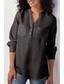 tanie Odzież damska-damska jednokolorowa kieszeń z dekoltem w szpic bawełniana lniana luźna koszula w dużym rozmiarze damska