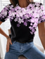 baratos T-Shirts de mulher-Mulheres Camiseta Designer Impressão 3D Floral Gráfico Detalhes Manga Curta Decote Redondo Casual Feriado Imprimir Roupas Designer Básico Verde Azul Roxo
