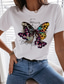 abordables Camisetas de mujer-Mujer Camiseta Design Estampado en caliente Graphic Mariposa Diseño Manga Corta Escote Redondo Casual Estampado ropa Design Básico Blanco Azul Piscina Gris