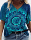 preiswerte T-Shirt-Damen T Shirt Designer Kurzarm Blumen 3D-Druck V Ausschnitt Alltag Täglich Patchwork Bedruckt Kleidung Designer Ethnisch Vintage Blau