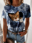 preiswerte T-Shirt-Damen T Shirt Design 3D-Druck Katze Graphic 3D Design Kurzarm Rundhalsausschnitt Alltag Bedruckt Kleidung Design Basic Grün Blau Fuchsie