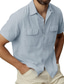 お買い得  メンズカジュアルシャツ-男性用 シャツ ソリッド 折襟 ストリート カジュアル ボタンダウン 半袖 トップの ファッション 高通気性 快適 グリーン ブルー ホワイト